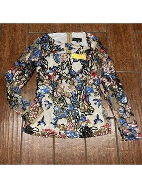 ALEXIA ADMOR SIZE XS SEQUINED ZIP BACK LONG SLEEVED SHIRT NWT